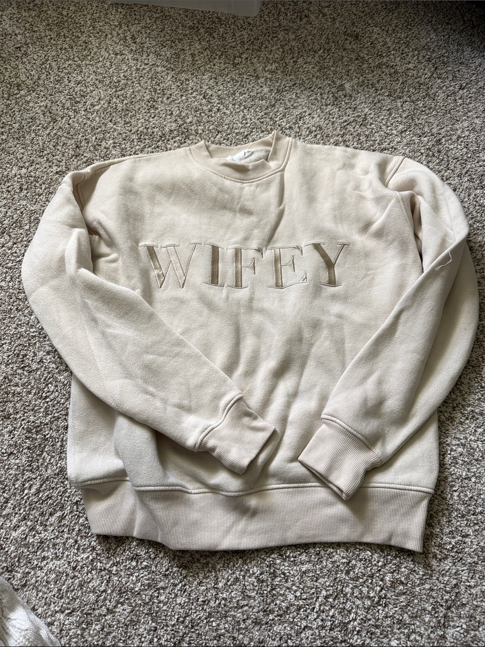 Wifey Embroidered Crewneck Sweatshirt - Cream